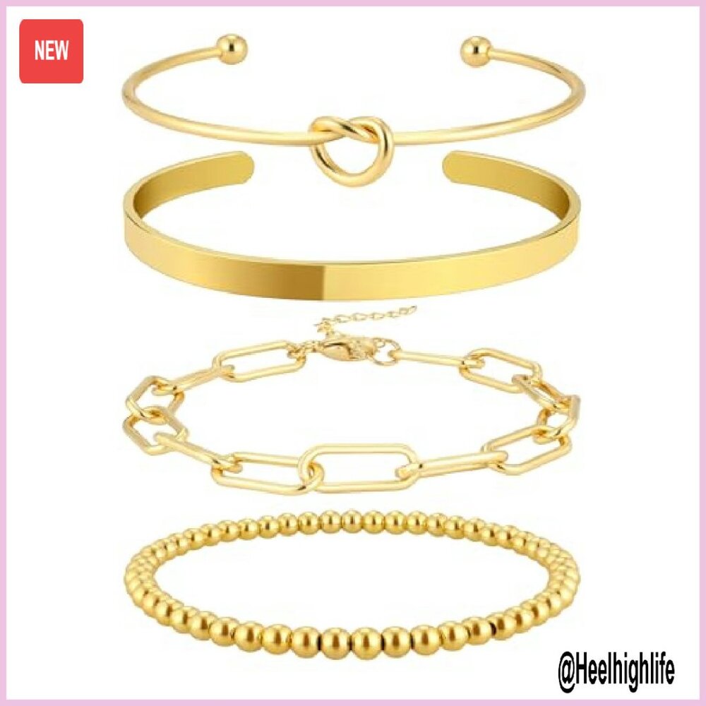 Gold Plated Bangle Cuff Bracelets Stack Set Non-T… - image 2